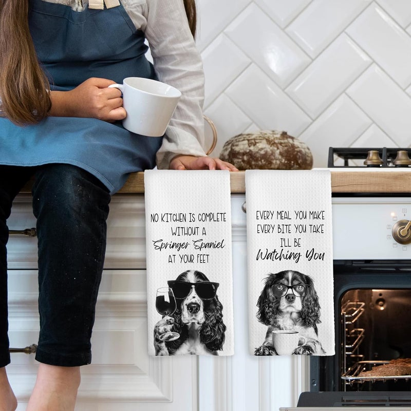 Mcehtle Funny Springer Spaniel Kitchen Towels Set of 2, Dog Kitchen Accessories, Coffee Station Wine Bar Decor, Dog Chef Gift Hand Towel, Dining Room Decorative Tea Towel Dish Towels 16x24 Inch - Image 3